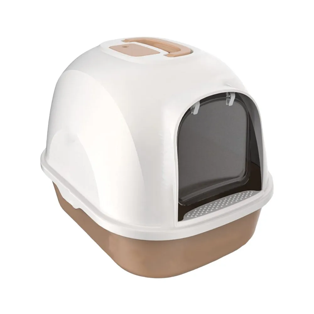 Cozy Paws Hooded Cat Litter Box with Swing Door & Handle – 53×41×41 cm – Brown