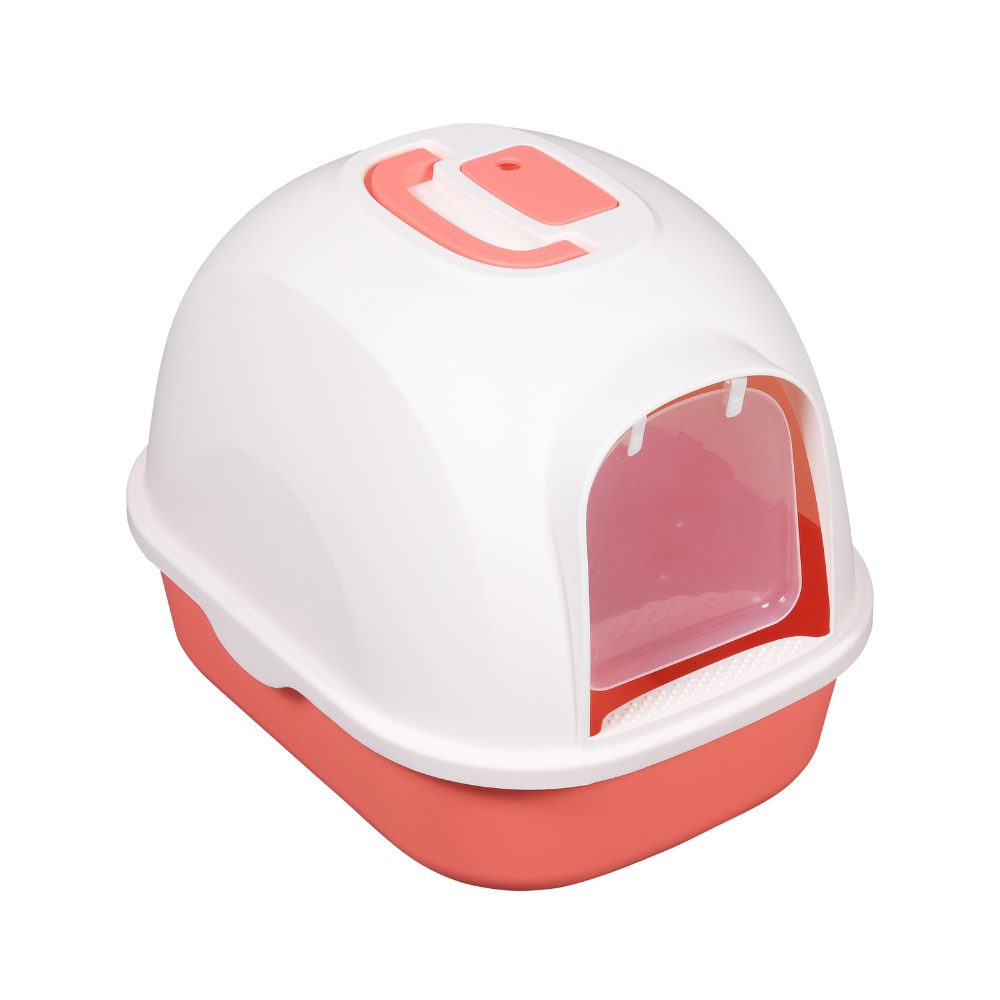 Cozy Paws Hooded Cat Litter Box with Swing Door & Handle – 53×41×41 cm – Coral Pink