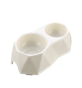 Pets Club Diamond Shape Double Bowl 25.8*14.8*5Cm-White