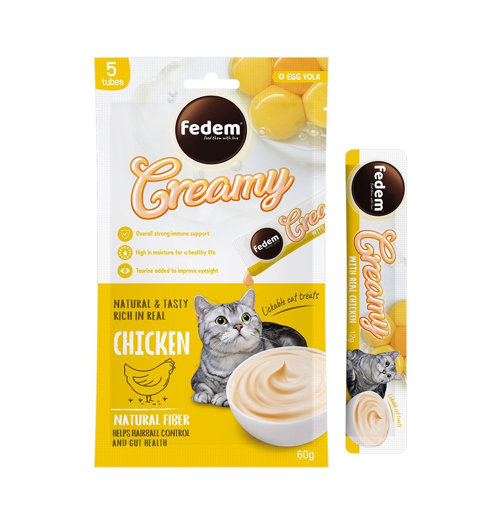 Fedem Cat Creamy Treats – Chicken Flavour with Egg Yolk 60gx5pcs (box contain 12pcs)