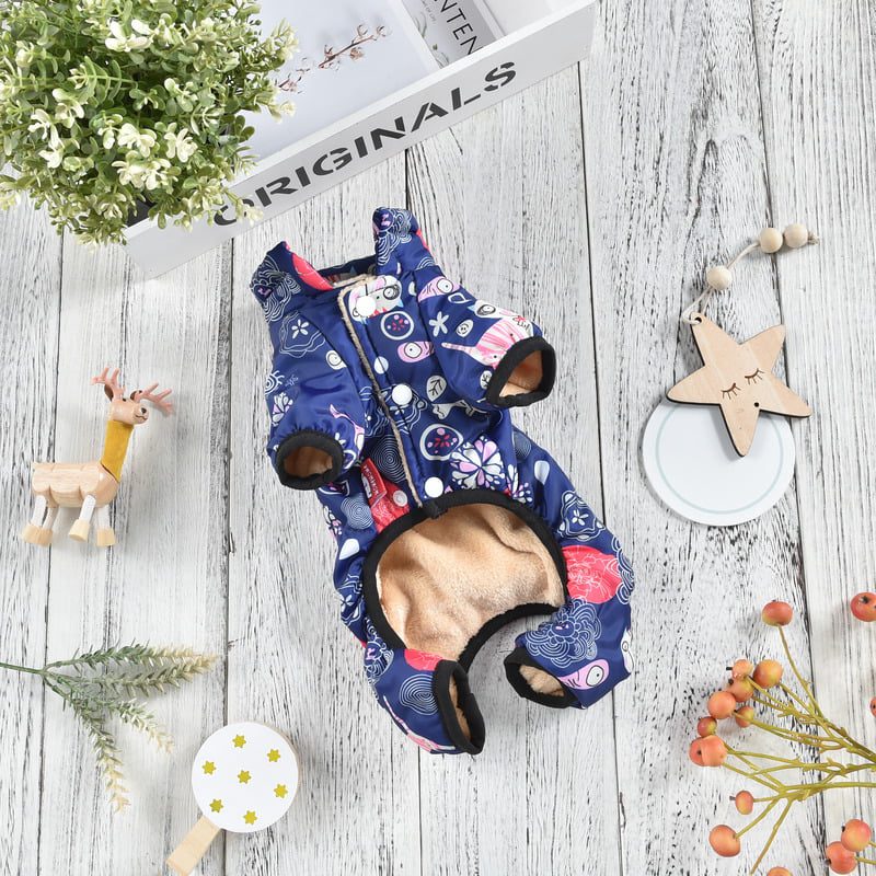 Hong Pet Flower Print Dog Hoodie - Blue, Small