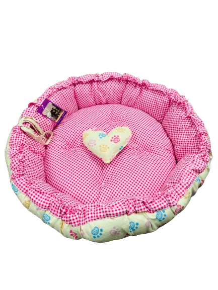 Coco Kindi Paw Printed Cream Color Washable Pumpkin Cotton Bed With Heart Shape Toy - Size #2