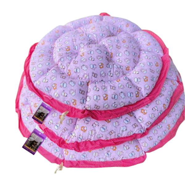 Coco Kindi Pink Color Cat Pattern  Washable Pumpkin Cotton Bed With Heart Shape Toy - Size #3