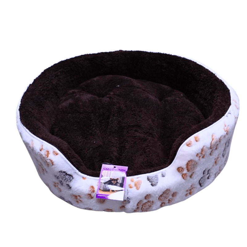 Coco Kindi Paw Print Cream Color Washable Round Fur Bed - Size #5