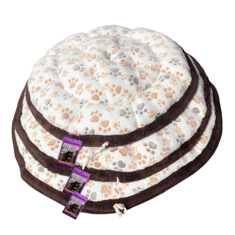 Coco Kindi Paw Printed Cream Color Washable Pumpkin Fur Bed With Heart Shape Toy - Size #3