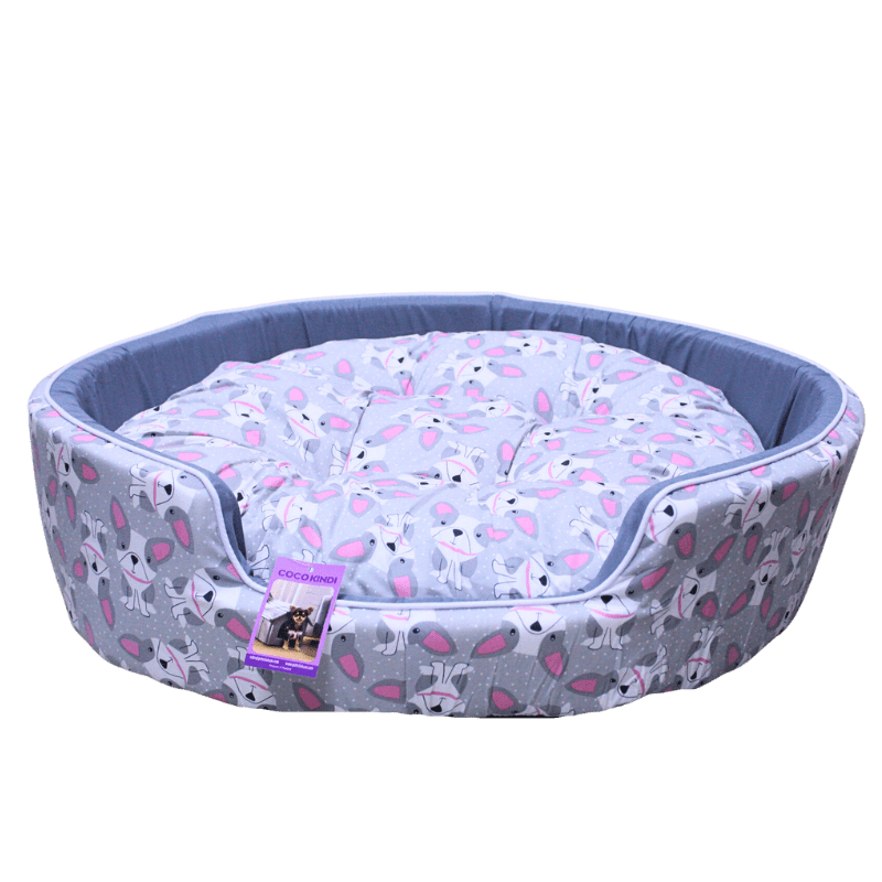 Coco Kindi Grey Dog Pattern Washable Round Cotton Dog Bed - Size #5