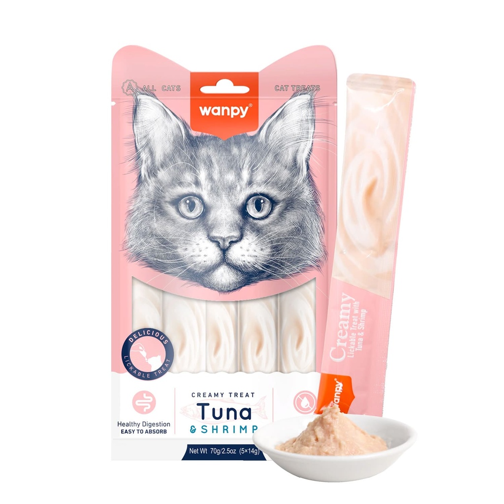Wanpy Creamy Lickable Cat Treats Tuna & Shrimp 14gm x 5pc