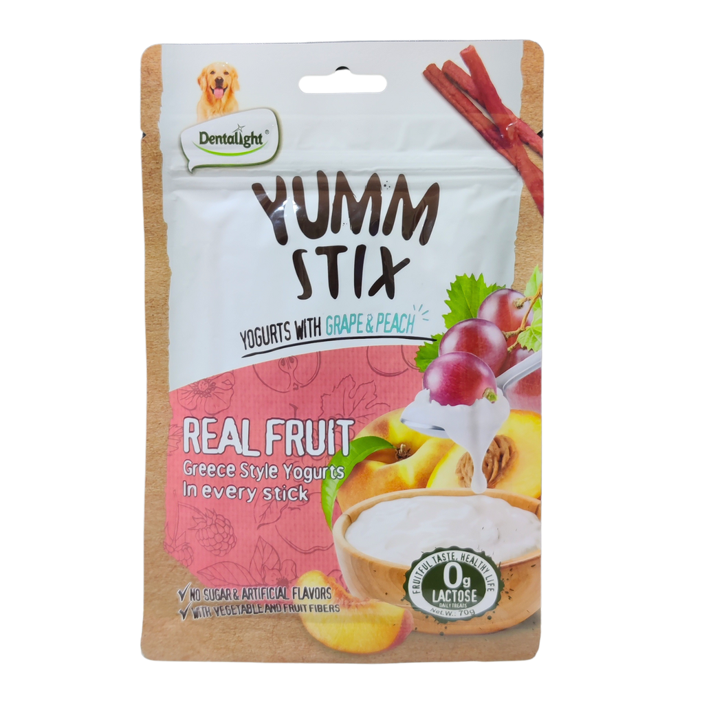 Dentalight Yumm Stix For Dogs-Wet & Soft - Yogurts With Grape & Peach 70gm