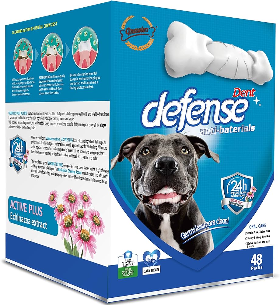 Gnawlers 3inch Dent Defense Antibacterial For Dogs 48pcsx15gm Display Box