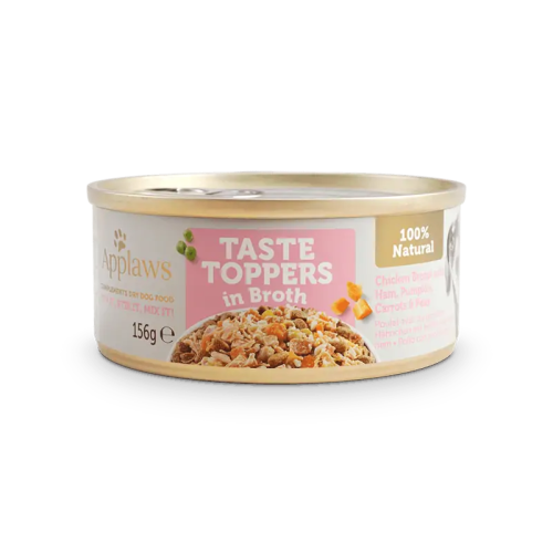 [TT3035RE-A-156G] Applaws Taste Toppers in Broth Chicken with Ham & Vegetables Wet Dog Food 156g Tin