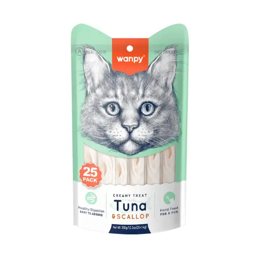 [RAC-51-25] Wanpy Creamy Lickable Cat Treats – Tuna & Scallop (14g x 25pc)