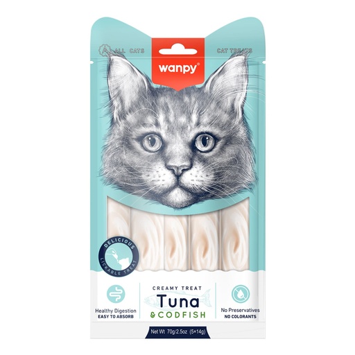 [RAC-53] Wanpy Creamy Lickable Cat Treats Tuna & Codfish 14g x 5pcs