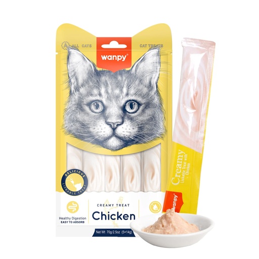 [RAC-49] Wanpy Creamy Lickable Cat Treats Chicken 14gx5pcs